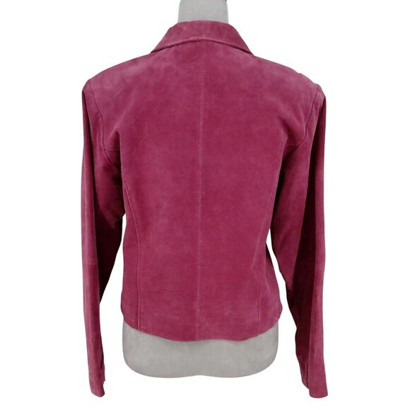 Outer Edge Jacket Womens Large Pink Suede Leather Double Breasted Lined Moto - Picture 2 of 15